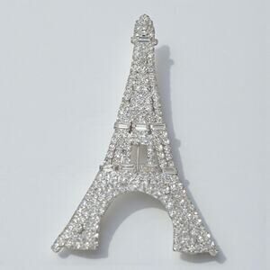 Vintage Extra Large Eiffel Tower Rhinestone Crystal Brooch Paris Pin Statement